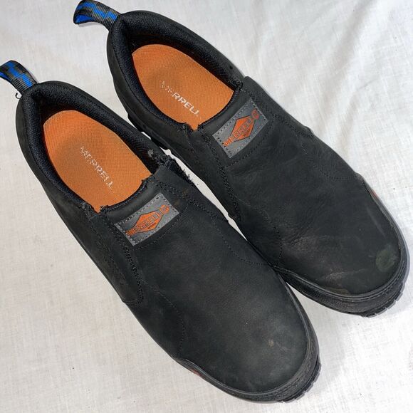 Merrell Mens Safety Shoes Size 13 M Black Leather Steel Toe Oil & Slip Resistant - Picture 1 of 12
